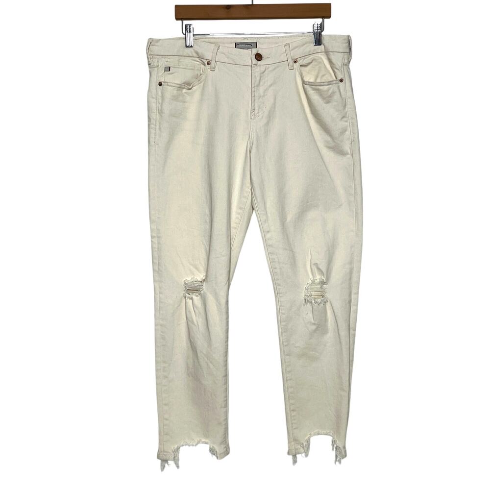 Dear John Joyrich Skinny Jeans Size 32 Cream Distressed Raw Hem Stretch Denim